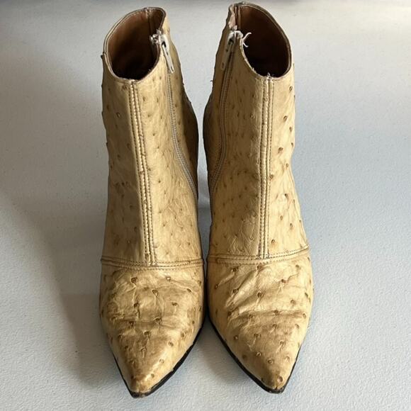 Lady Camp Boot Heels Women's Size Mex 23 US 6 Tan Leather Ostrich Side Zip - Picture 1 of 14